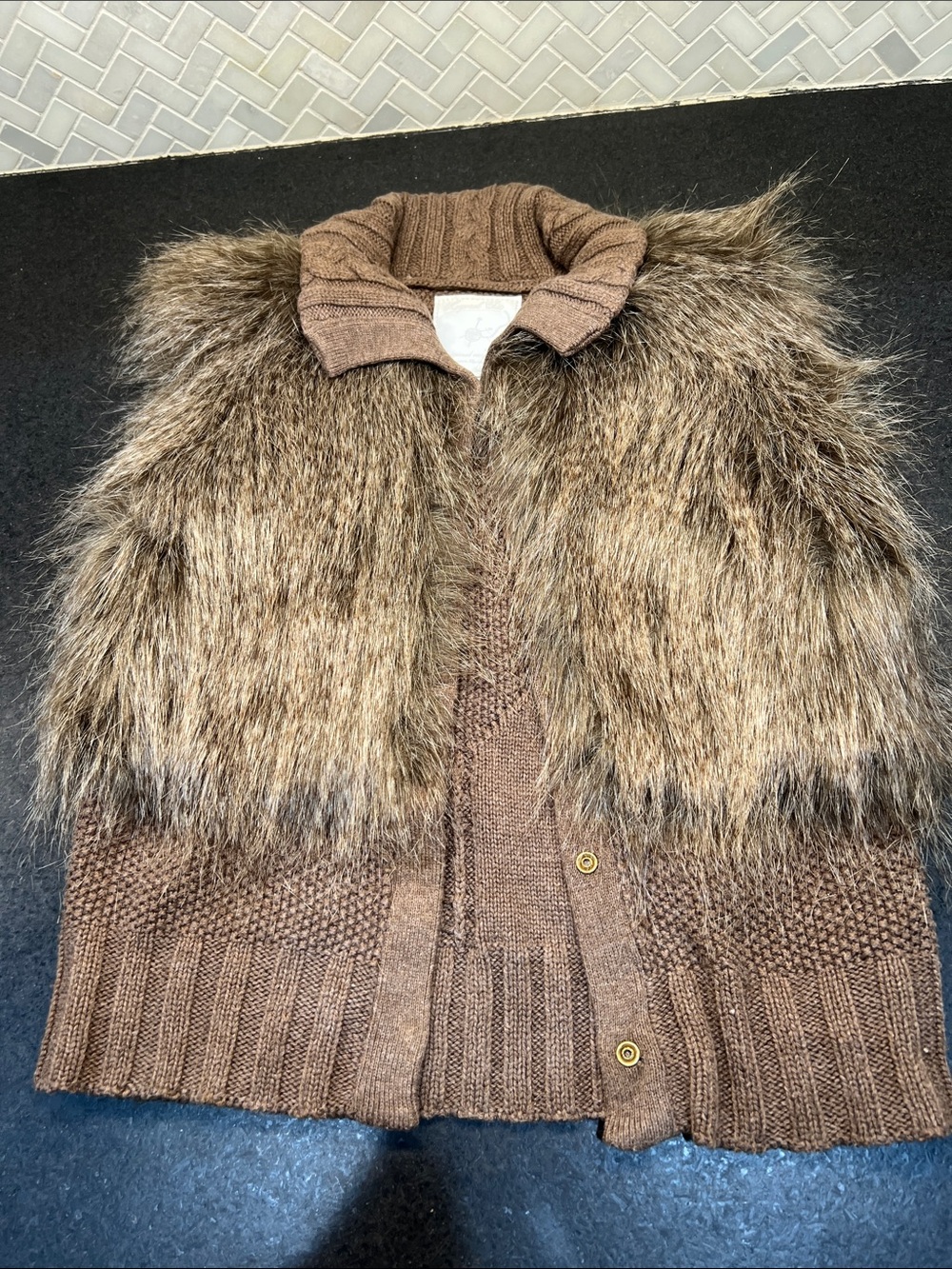Mayoral Brown Knit Jacket with Faux Fur Trim